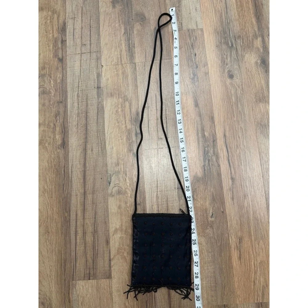 La Regale Black Beaded Fringe Evening Crossbody Bag Vintage Formal Clutch
